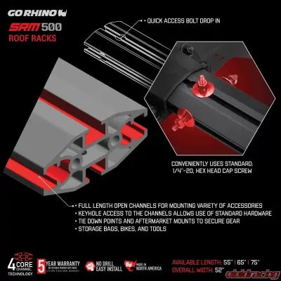 Go Rhino SRM500 Tri Rail Kit for 75" Long x 52" Wide Long Rack - Rails only