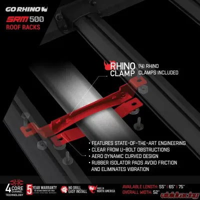 Go Rhino SRM500 Tri Rail Kit for 75" Long x 52" Wide Long Rack - Rails only
